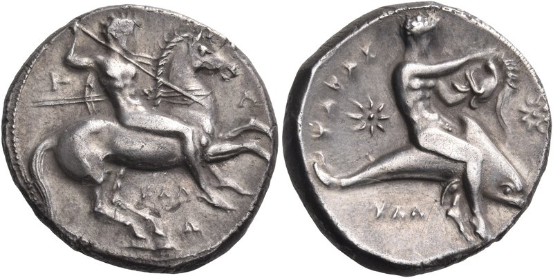 CALABRIA. Tarentum. Circa 333-331/0 BC. Didrachm or nomos (Silver, 21 mm, 7.86 g...