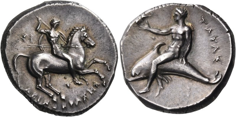 CALABRIA. Tarentum. Circa 302-280 BC. Didrachm or nomos (Silver, 20 mm, 8.00 g, ...