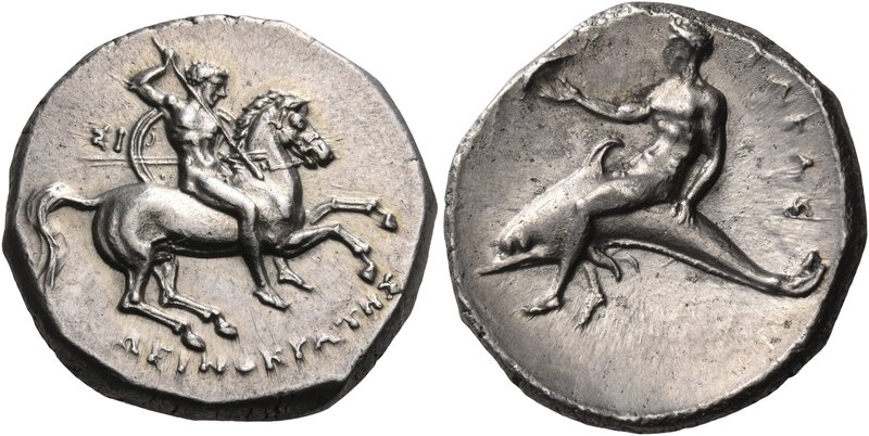 CALABRIA. Tarentum. Circa 302-280 BC. Didrachm or nomos (Silver, 20 mm, 7.90 g, ...