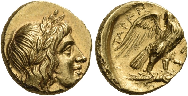 CALABRIA. Tarentum. Circa 276-272 BC. Triobol or quarter stater (Gold, 11.5 mm, ...