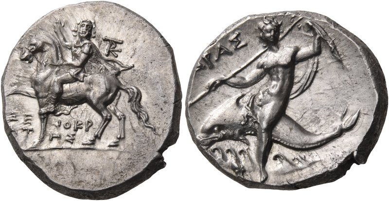 CALABRIA. Tarentum. Circa 240-228 BC. Didrachm or nomos (Silver, 19 mm, 6.56 g, ...