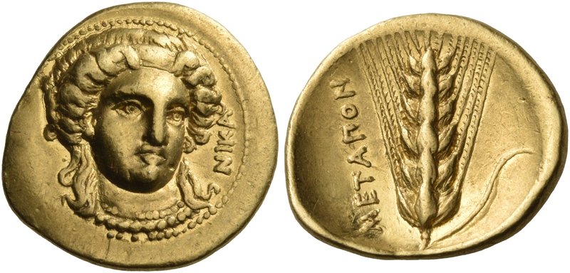 LUCANIA. Metapontum. Time of Kleonymos, circa 302 BC. Third stater (Gold, 15 mm,...