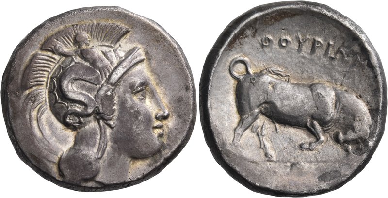 LUCANIA. Thurium. Circa 350-300 BC. Distater (Silver, 25 mm, 15.31 g, 10 h). Hea...