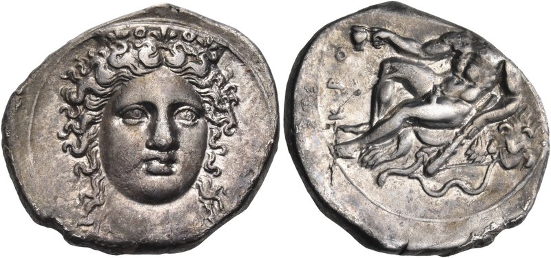 BRUTTIUM. Kroton. Circa 360 BC. Nomos (Silver, 22 mm, 7.56 g, 1 h). Head of Hera...