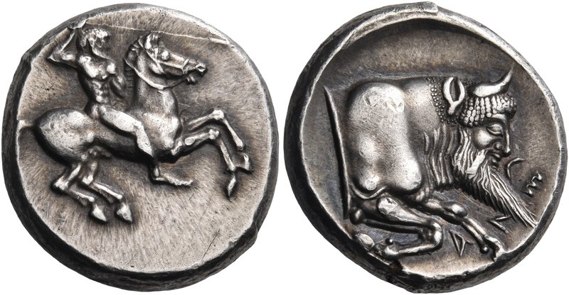 SICILY. Gela. Circa 490/85-480/75 BC. Didrachm (Silver, 19.5 mm, 8.62 g). Bearde...