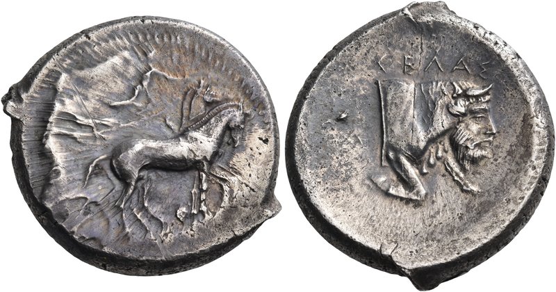 SICILY. Gela. Circa 450-440 BC. Tetradrachm (Silver, 27.5 mm, 16.84 g, 2 h). Mal...
