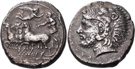 SICILY. Kamarina. Circa 415-405 BC. Tetradrachm (Silver, 27 mm, 16.54 g, 12 h). Athena, helmeted and wearing long robes, driving quadriga galloping to...