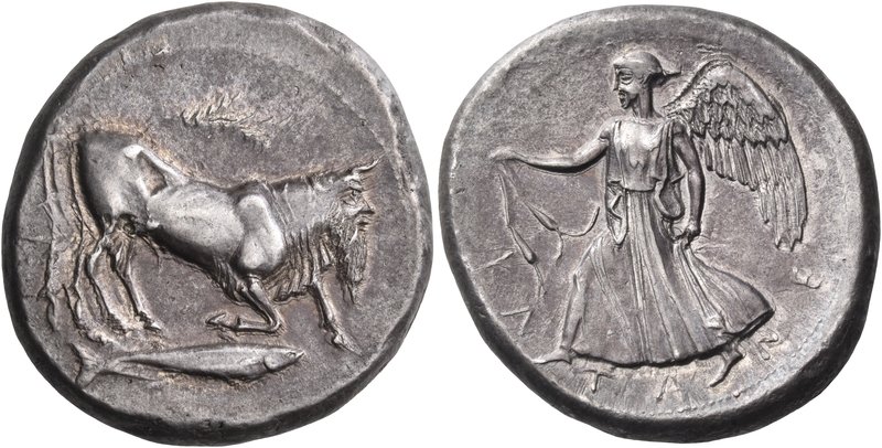 SICILY. Katane. Circa 461-450 BC. Tetradrachm (Silver, 28 mm, 17.30 g, 6 h). The...
