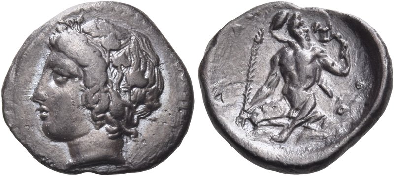 SICILY. Naxos. Circa 420-403 BC. Hemidrachm (Silver, 14 mm, 1.96 g, 6 h). Head o...
