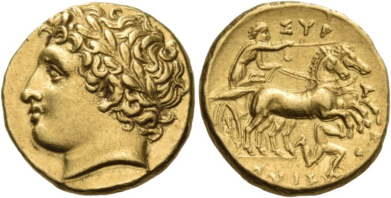 SICILY. Syracuse. Agathokles, 317-289 BC. Dekadrachm (Gold, 15 mm, 4.32 g, 2 h),...