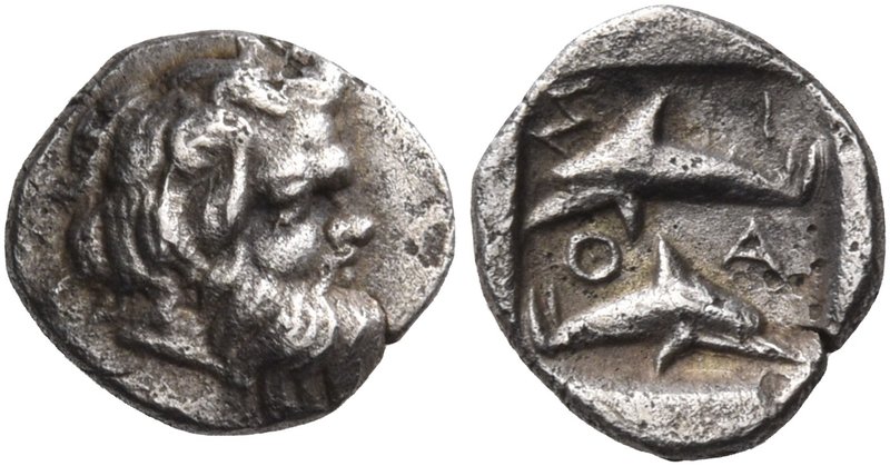 ISLANDS OFF THRACE, Thasos. Circa 412-404 BC. Hemiobol (Silver, 8 mm, 0.48 g, 4 ...