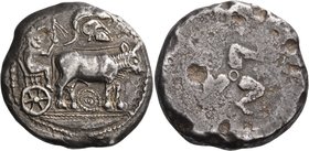THRACO-MACEDONIAN TRIBES, Derrones. Circa 480-465 BC. Dodekadrachm (Silver, 36 mm, 39.22 g). Male driver, wearing petasos and robes, seated to right o...