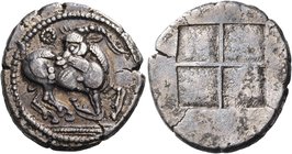 THRACO-MACEDONIAN TRIBES, Mygdones or Krestones. Circa 485-480 BC. Stater (Silver, 21 mm, 9.32 g). Goat kneeling to right, his head turned back to lef...
