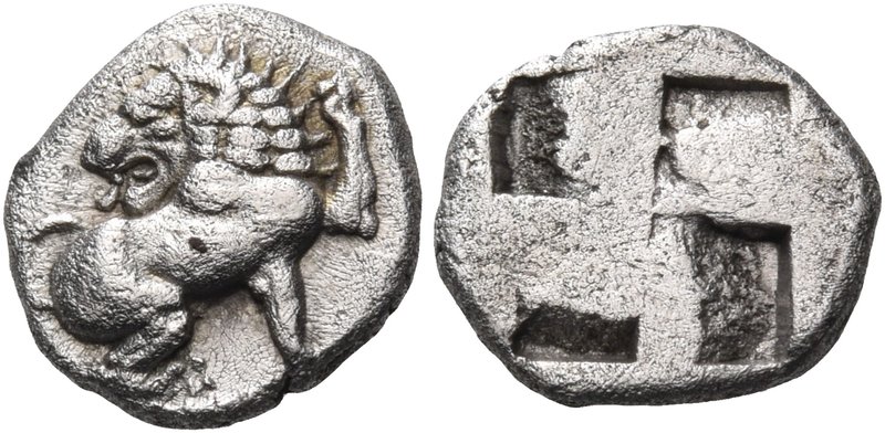MACEDON. Phagres. Circa 450 BC. Trihemiobol (Silver, 11 mm, 1.10 g). Lion seated...