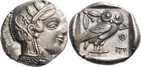 ATTICA. Athens. Circa 449-404 BC. Tetradrachm (Silver, 26 mm, 17.19 g, 7 h), c. 449-445. Head of Athena to right, wearing crested Attic helmet adorned...