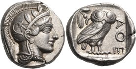 ATTICA. Athens. Circa 440-430 BC. Tetradrachm (Silver, 23 mm, 17.24 g, 5 h). Head of Athena to right, wearing crested Attic helmet adorned with three ...