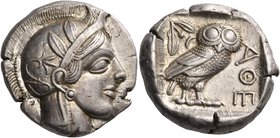 ATTICA. Athens. Circa 449-404 BC. Tetradrachm (Silver, 25.5 mm, 17.20 g, 5 h), 430s. Head of Athena to right, wearing crested Attic helmet adorned wit...