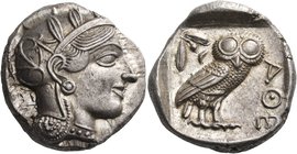 ATTICA. Athens. Circa 449-404 BC. Tetradrachm (Silver, 24 mm, 17.21 g, 1 h), 430s. Head of Athena to right, wearing crested Attic helmet adorned with ...
