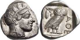 ATTICA. Athens. Circa 449-404 BC. Tetradrachm (Silver, 25.5 mm, 17.23 g, 5 h), mid 430s. Head of Athena to right, wearing crested Attic helmet adorned...