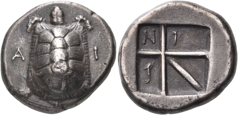 ISLANDS OFF ATTICA, Aegina. Circa 350-338 BC. Stater (Silver, 21 mm, 11.96 g). Α...