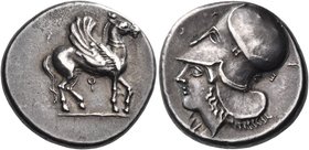 CORINTHIA. Corinth. Circa 400-375 BC. Stater (Silver, 21 mm, 8.59 g, 11 h). Ϙ Pegasos, with curved wing, walking to right. Rev. ΕΥ/ΤΥ ( retrograde ) H...