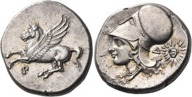 CORINTHIA. Corinth. Circa 375-300 BC. Stater (Silver, 21 mm, 8.66 g, 3 h). Ϙ Pegasos, with pointed wings, flying to left. Rev. Head of Aphrodite to le...