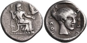 ARKADIA, Arkadian League. Tegea. 460-450 BC. Hemidrachm (Silver, 14 mm, 2.90 g, 6 h), by the 'Paris Master'. Zeus Lykaios, seen partially from behind,...