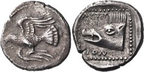 CRETE. Lyttos. Circa 320-270 BC. Stater (Silver, 25.5 mm, 10.62 g, 6 h). Eagle with spread wings flying to left. Rev. ΛΥΤΤ-ION Head of boar to left, a...