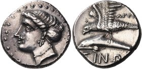 PAPHLAGONIA. Sinope. Circa 330-300 BC. Drachm (Silver, 17.5 mm, 4.93 g, 5 h), Agreos. Head of the nymph Sinope to left, her hair in a sakkos, wearing ...