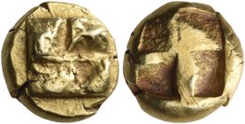 IONIA. Uncertain mint. Circa 625-600 BC. Hekte (Electrum, 10 mm, 2.49 g), Phokaic standard. Raised clockwise swastika pattern. Rev. Quadripartite incu...