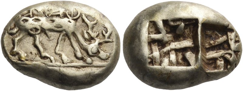 IONIA. Ephesos. Phanes, circa 625-600 BC. Trite (Electrum, 14X10.5 mm, 4.71 g). ...