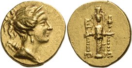 IONIA. Ephesos. Circa 123-119 BC. Stater (Gold, 22 mm, 8.49 g, 12 h). Draped bust of Artemis to right, wearing stephane, necklace of pearls and with h...