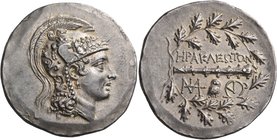 IONIA. Herakleia ad Latmon. Circa 150-142 BC. Tetradrachm (Silver, 32 mm, 16.78 g, 9 h). Head of Athena to right, wearing a triple-crested Attic helme...