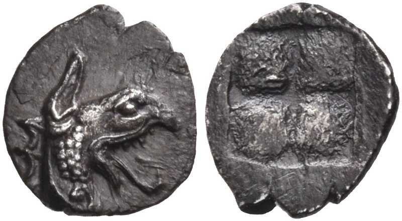 IONIA. Teos. Circa 460-420 BC. Tetartemorion (Silver, 6 mm, 0.28 g). Head of gri...