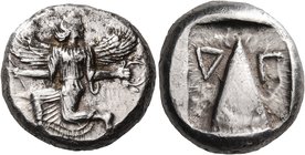 CARIA. Kaunos. Circa 410-390 BC. Stater (Silver, 21.5 mm, 11.64 g, 3 h). Winged female goddess (Iris?) moving to left, her head turned back to right, ...