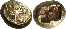 KINGS OF LYDIA. Time of Ardys to Alyattes, circa 630s-564/53 BC. Trite (Electrum, 13 mm, 4.75 g), Sardes. Head of a ferocious lion to right, with open...