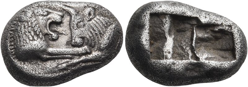 KINGS OF LYDIA. Kroisos, Circa 560-546 BC. Half Stater (Silver, 16.5 x 11 mm, 5....
