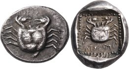 DYNASTS OF LYCIA. Amartite, circa 490/80-440/30 BC. Stater (Silver, 22 mm, 10.63 g, 3 h). Crab seen from above. Rev. ãmrtite (in retrograde Lycian let...