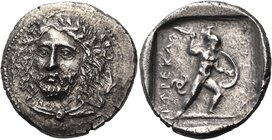 DYNASTS OF LYCIA. Perikles, circa 380-360 BC. Stater (Silver, 25.5 mm, 9.59 g, 12 h), Antiphellos (Kaş), c. 380-375. Bearded head of Perikles facing, ...