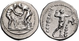 PAMPHYLIA. Aspendos. Circa 330/25-300/250 BC. Stater (Silver, 24.5 mm, 10.82 g, 12 h). EI Two nude wrestlers, standing and grappling with each other. ...