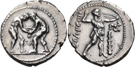 PISIDIA. Selge. Circa 325-250 BC. Stater (Silver, 25.5 mm, 10.60 g, 12 h). Two wrestlers beginning to grapple with each other; between them, AΛ. Rev. ...