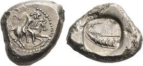 CILICIA. Holmoi. Circa 440 BC. Stater (Silver, 20 mm, 10.45 g, 3 h). Nude rider sliding off a horse galloping to right, holding the reins with his lef...