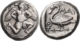 CILICIA. Mallos. Circa 440-390 BC. Stater (Silver, 19 mm, 11.31 g, 4 h). Beardless winged male deity in the running-kneeling position to right, wearin...