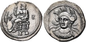 CILICIA. Mallos. Balakros, Satrap of Cilicia, 333-323 BC. Stater (Silver, 29 mm, 10.82 g, 12 h), Tarsos. Baaltars seated left on backless throne, hold...