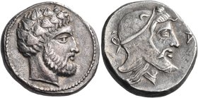 CILICIA. Nagidos. Tiribazos, satrap of Lydia, 388-380 BC. Stater (Silver, 21 mm, 9.86 g, 9 h). Bearded head of Dionysos to right, wearing ivy wreath. ...