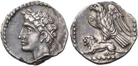 CILICIA. Uncertain mint. 4th Century BC. Obol (Silver, 10 mm, 0.80 g, 6 h). Youthful male head to left, wearing wreath of grain ears. Rev. Eagle, with...