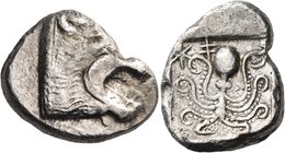 CYPRUS. Uncertain mint. Circa 500/490-480/475 BC. Double Siglos (Silver, 20 mm, 10.41 g, 2 h), possibly issued by Kourion. Head of a lion with open ja...