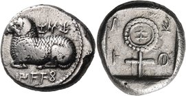 CYPRUS. Salamis. Nikodamos, circa 460-450 BC. Stater (Silver, 22 mm, 11.20 g, 3 h), with the name of Nikodamos's father Evelthon on the obverse. &#676...