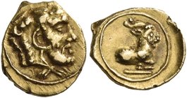 CYPRUS. Salamis. Evagoras I, circa 411-374 BC. Tenth Stater (Gold, 9 mm, 0.71 g, 2 h). Bearded head of Herakles to right, wearing lion's skin headdres...