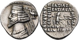 KINGS OF PARTHIA. Phraates IV, circa 38-2 BC. Drachm (Silver, 19 mm, 4.08 g, 12 h), Laodikeia. Diademed bust of Phraates to left; behind, eagle flying...